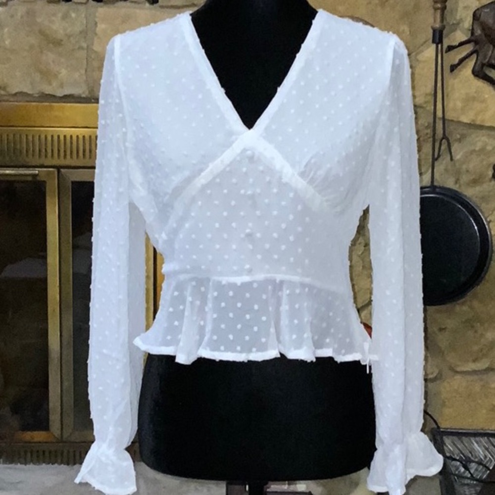 WHITE DOTTED SWISS CROPPED TOP